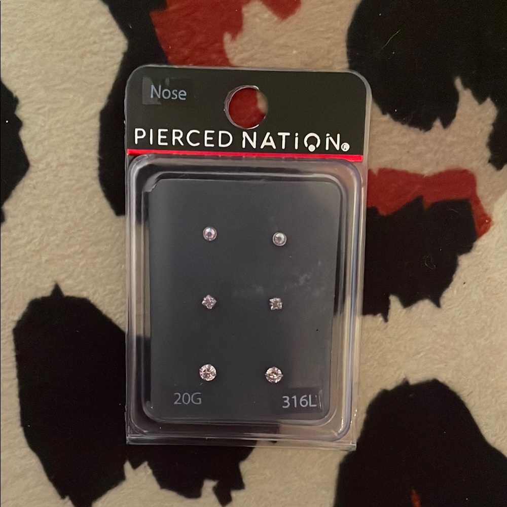 NWT Pierced Nation Pink Gem 316L Nose Stud Set